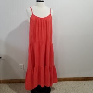NWT Xirena Dress Large Maxi Tiered Cotton Dual Gauze Crinkle Bonfire Red
